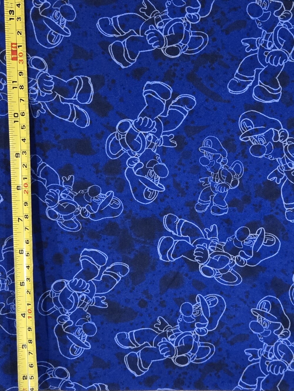 Knit Fabric: Mario Super Nintendo On Blue Cotton Lycra Stretch Fabric 60cmxWOF +